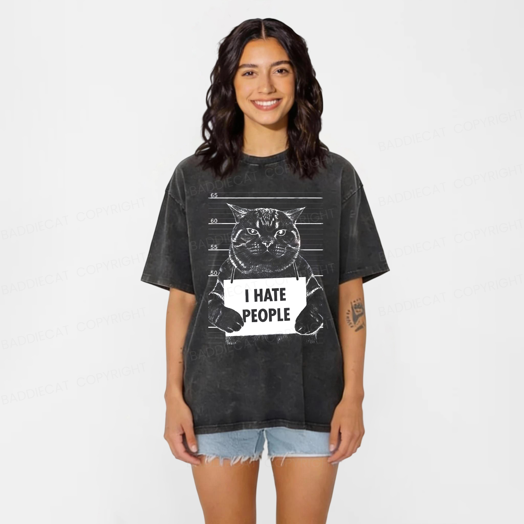 Baddiecat Cat I Hate People Washed T-shirt