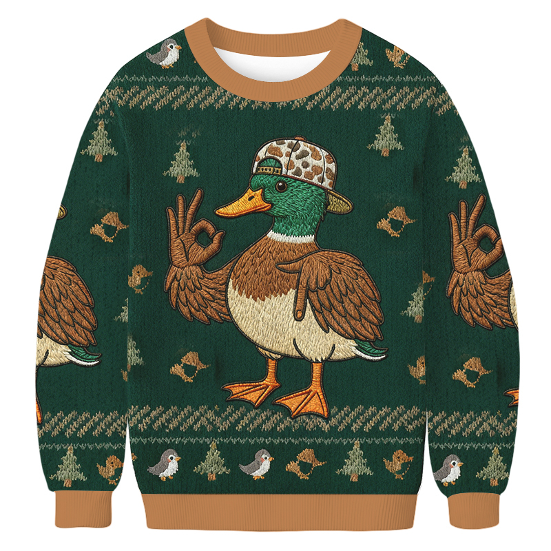 Baddiecat The Duck Is Making An OK Sign Christmas Ugly Sweatshirt