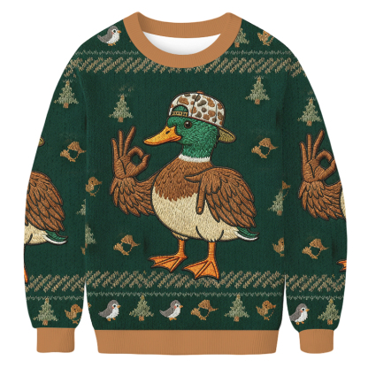 Baddiecat The Duck Is Making An OK Sign Christmas Ugly Sweatshirt