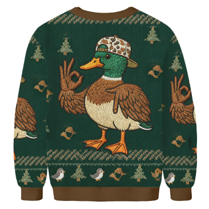 Baddiecat The Duck Is Making An OK Sign Christmas Ugly Sweatshirt