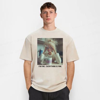 Baddiecat I'm Fine Everything Is Fine Graphic Washed T-shirt