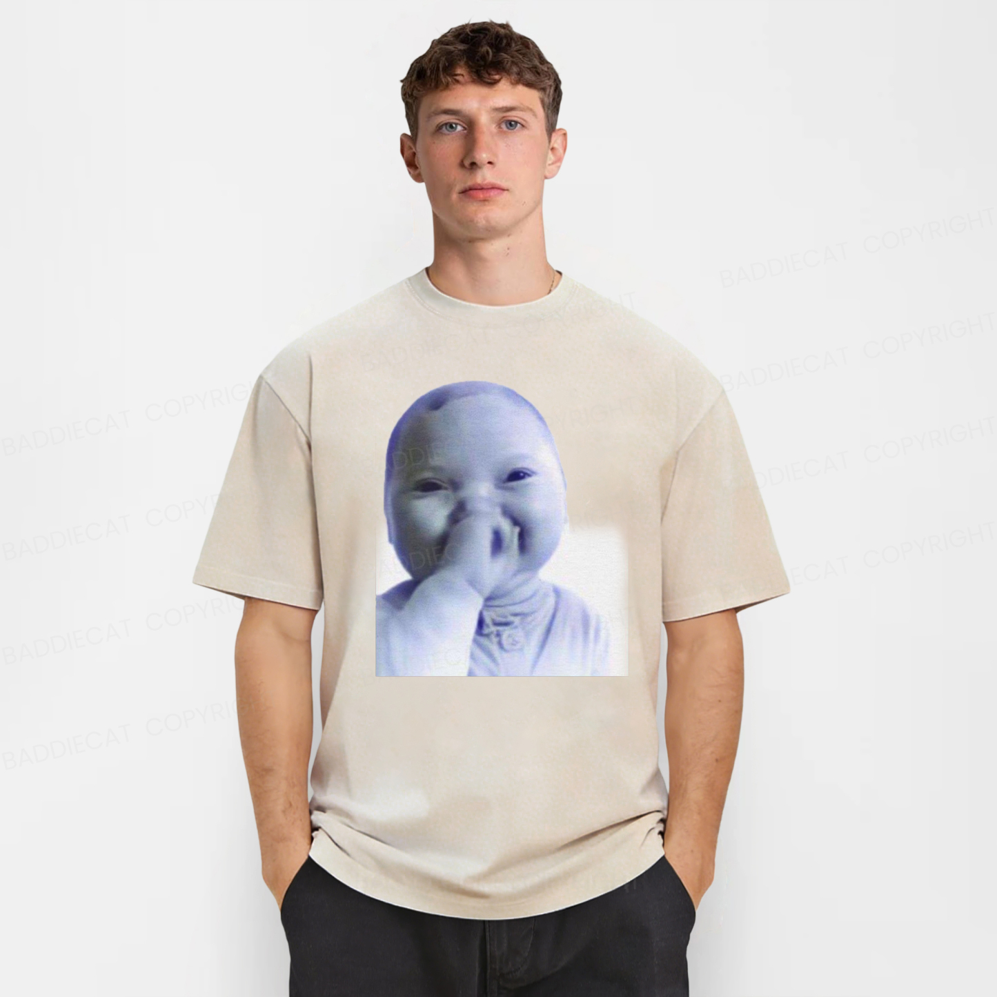 Baddiecat Funny AI Baby Laughing Washed T-shirt
