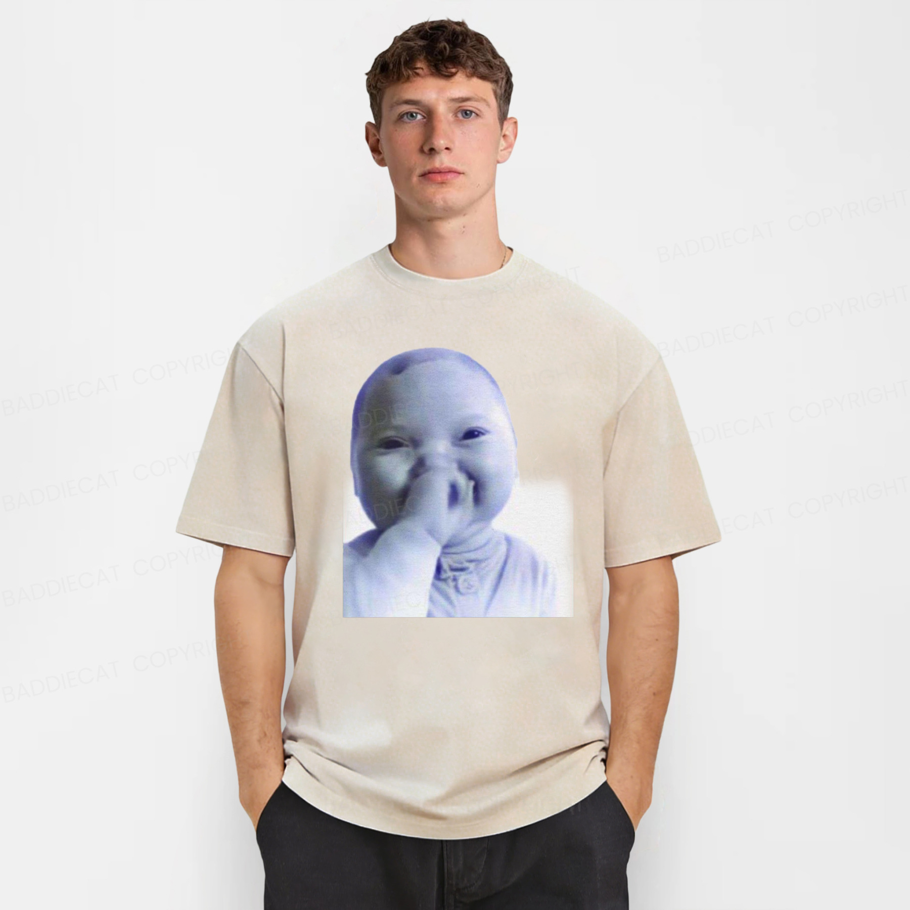 Baddiecat Funny AI Baby Laughing Washed T-shirt