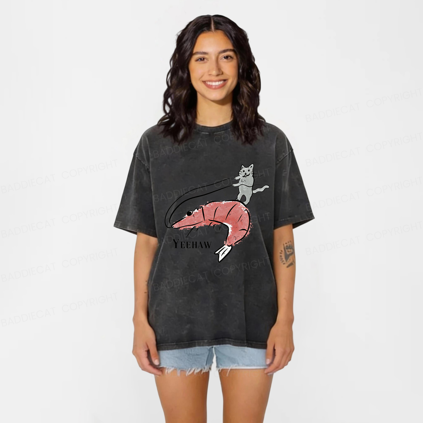 Baddiecat YEEHAW Cat Washed T-shirt