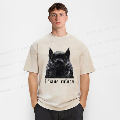 Baddiecat I Have Rabies Bat Pattern Washed T-shirt