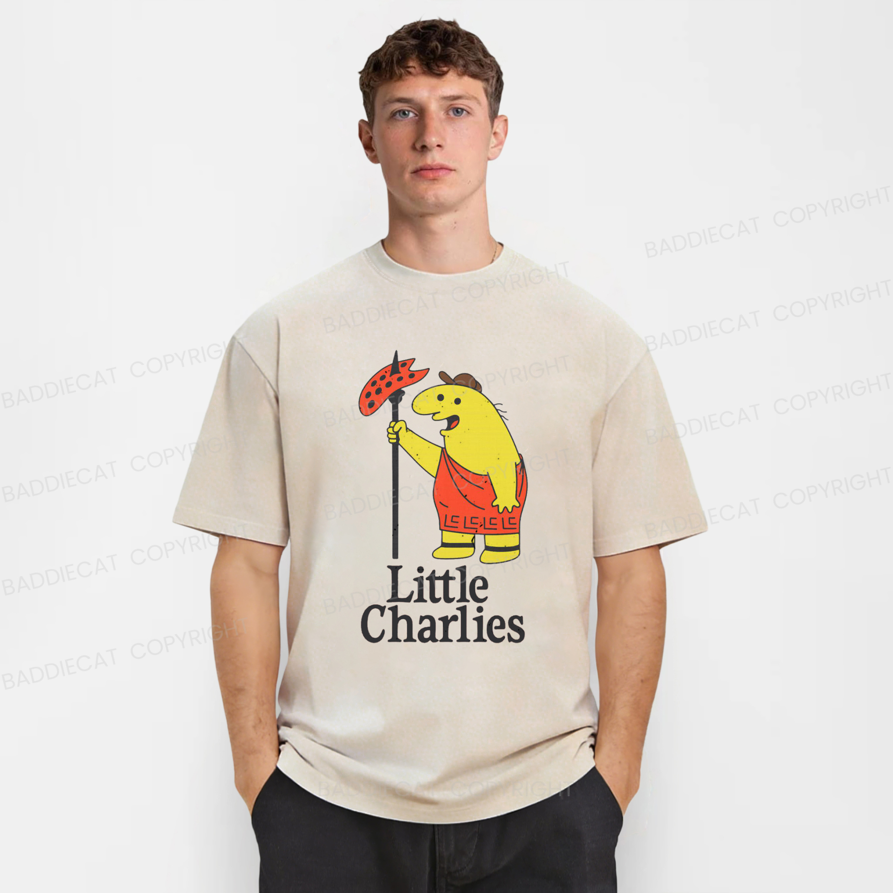 Baddiecat Little Charlie's Funny Meme Washed T-shirt