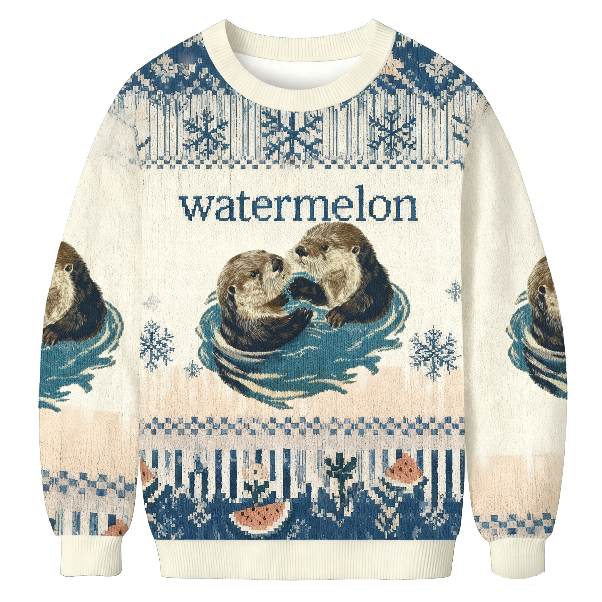 Baddiecat Watermelon Otters Christmas Ugly Sweatshirt