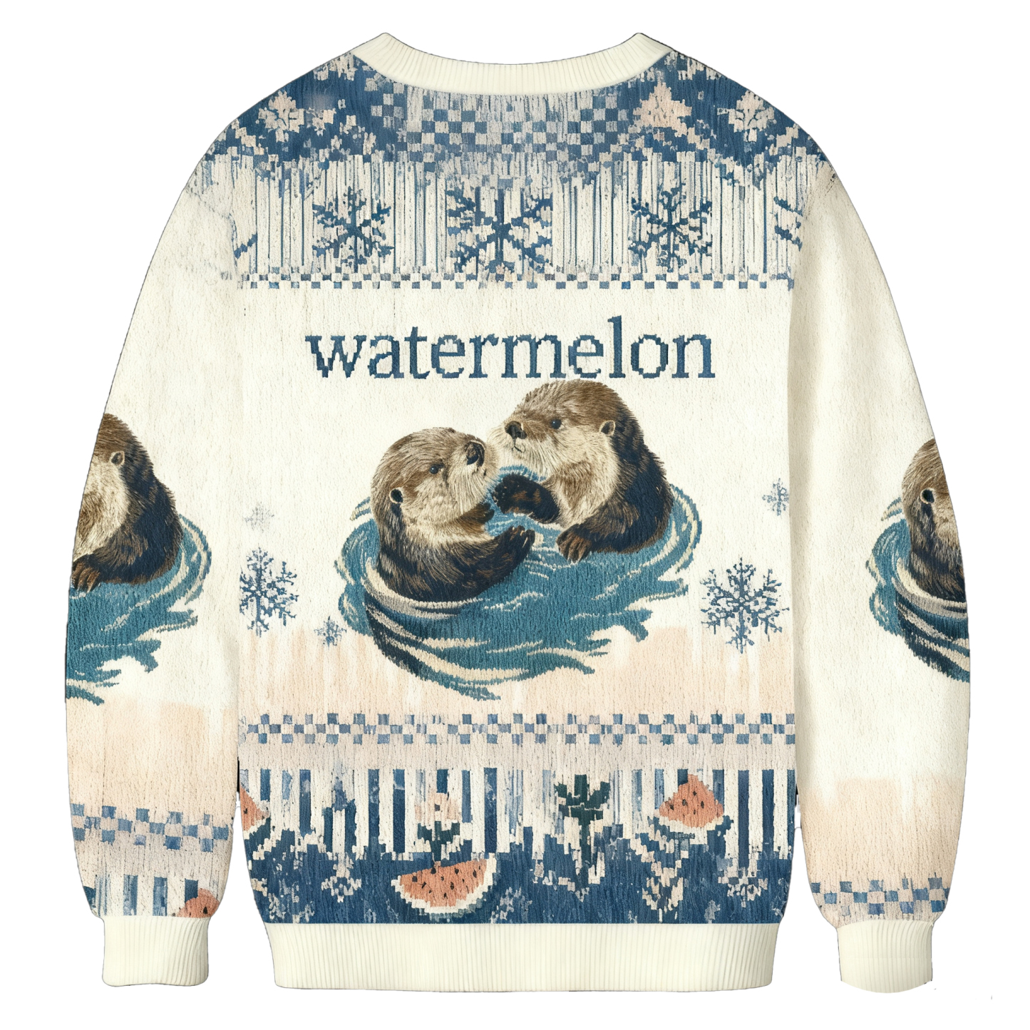 Baddiecat Watermelon Otters Christmas Ugly Sweatshirt