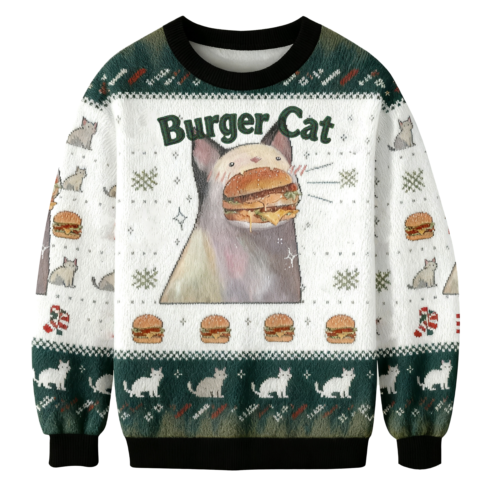 Baddiecat Burger Cat Christmas Ugly Sweatshirt