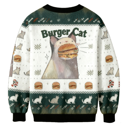 Baddiecat Burger Cat Christmas Ugly Sweatshirt