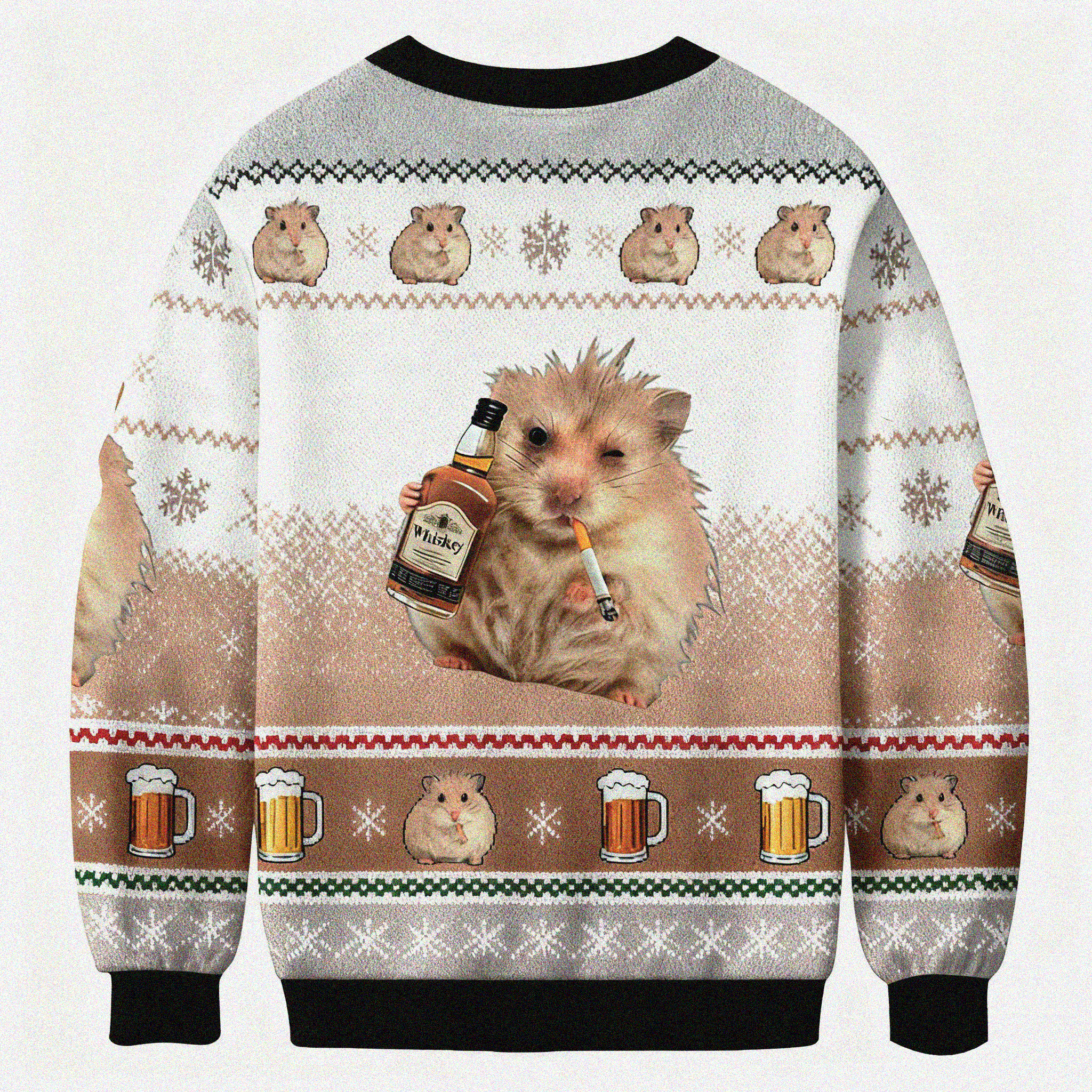 Baddiecat Hamster With Whiskey And Cigarette Christmas Ugly Sweatshirt
