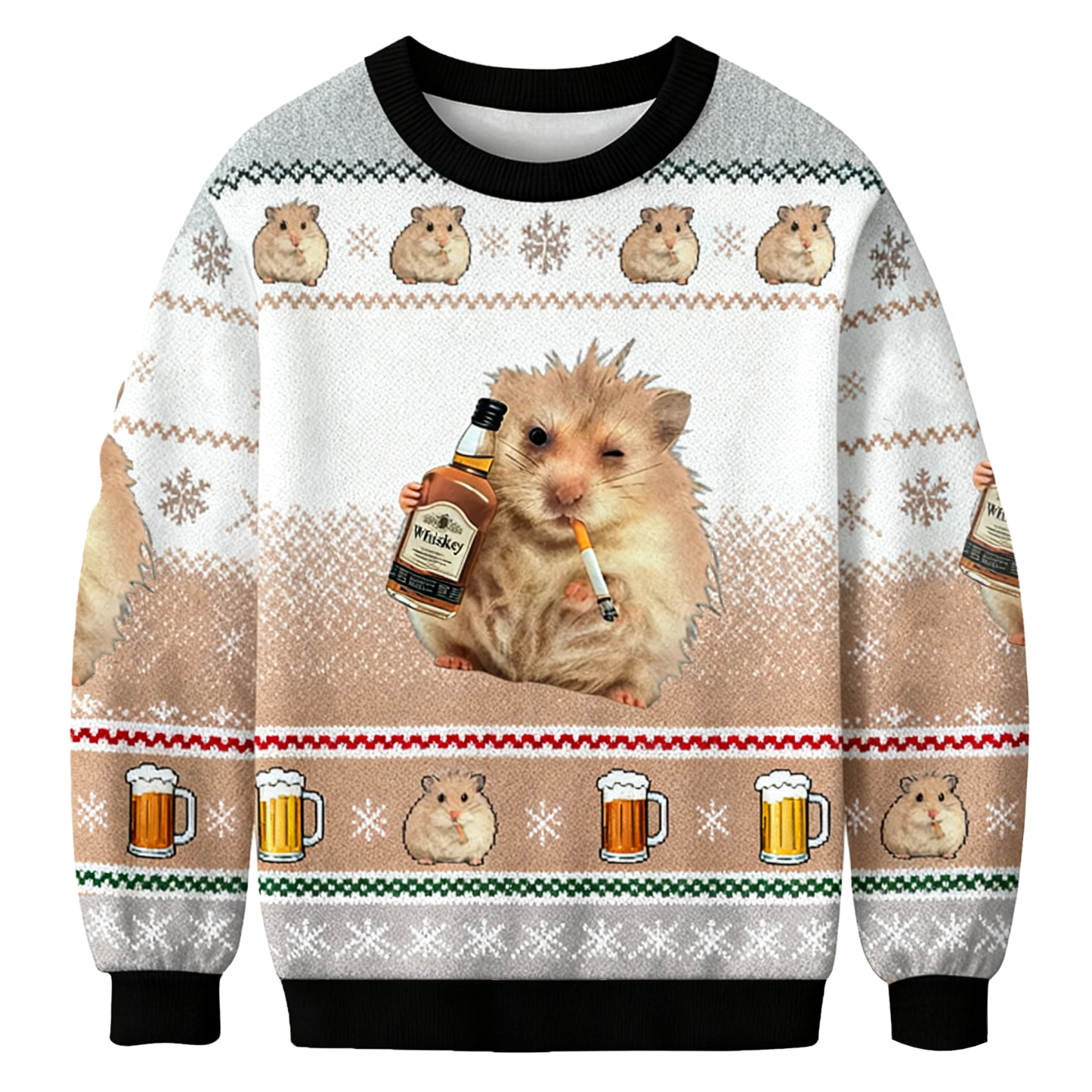 Baddiecat Hamster With Whiskey And Cigarette Christmas Ugly Sweatshirt