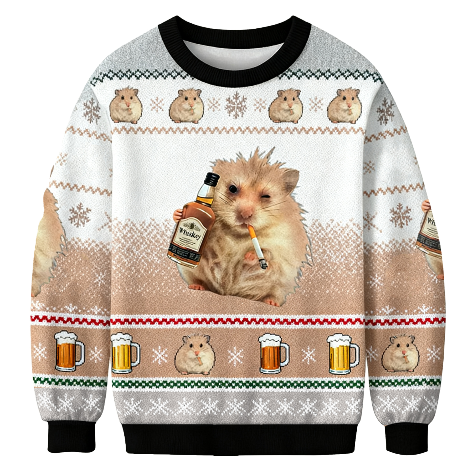 Baddiecat Hamster With Whiskey And Cigarette Christmas Ugly Sweatshirt