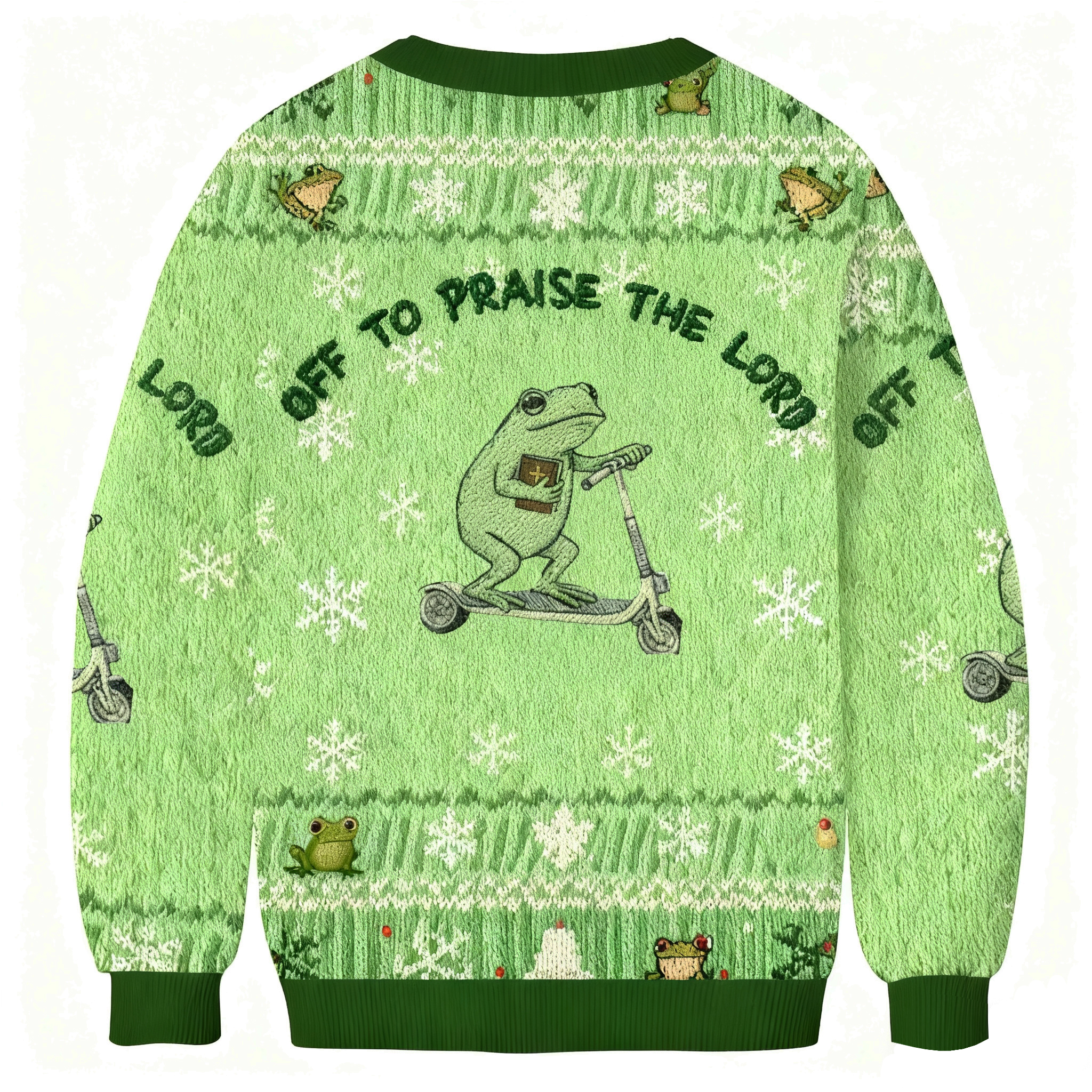 Baddiecat Off To Praise The Lord Frog Christmas Ugly Sweatshirt
