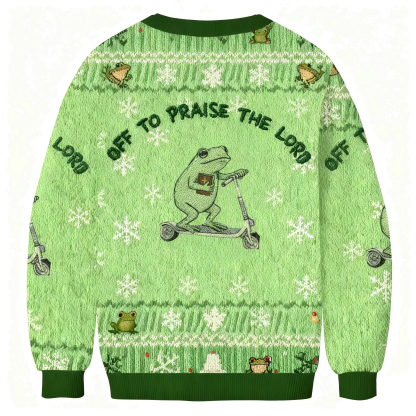 Baddiecat Off To Praise The Lord Frog Christmas Ugly Sweatshirt