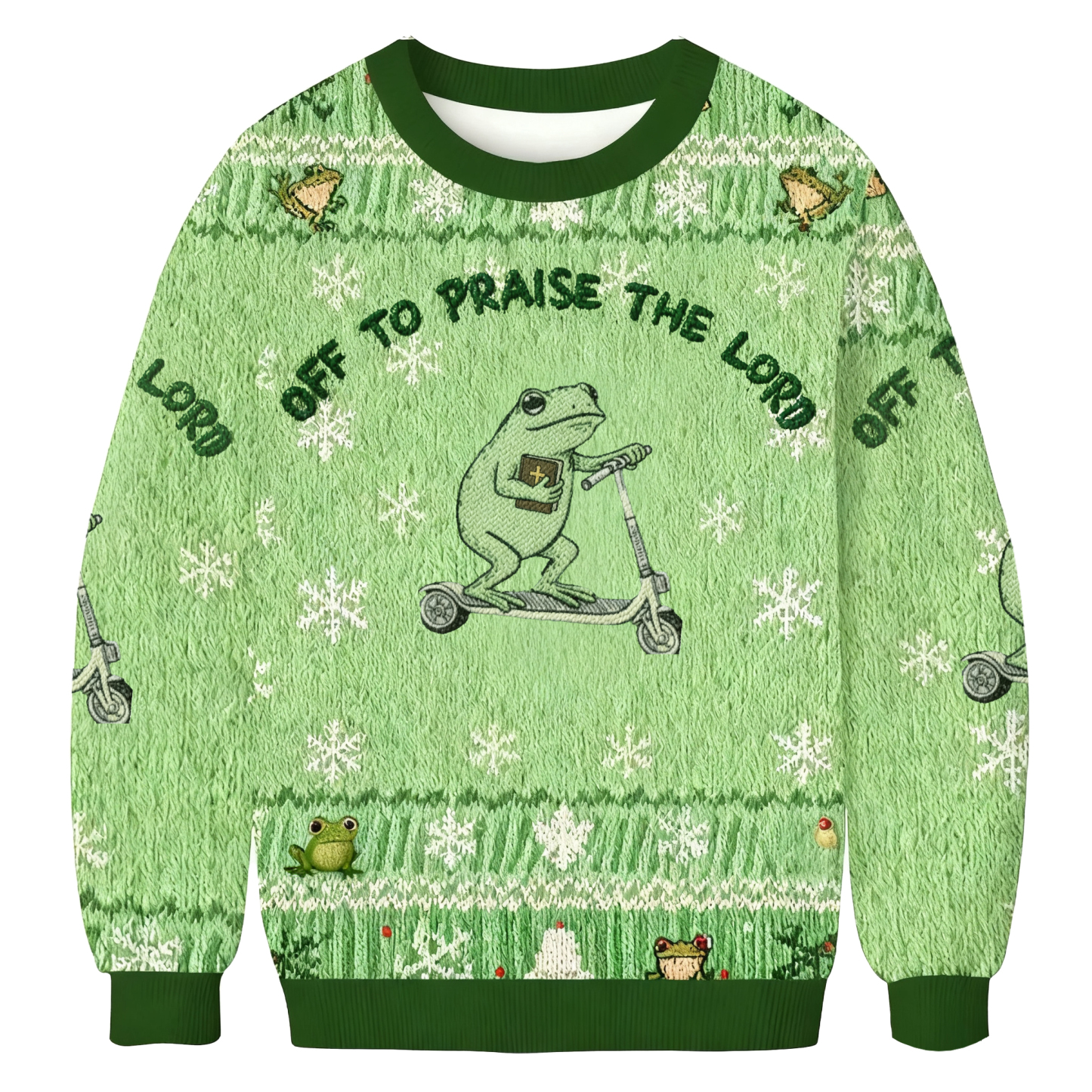 Baddiecat Off To Praise The Lord Frog Christmas Ugly Sweatshirt