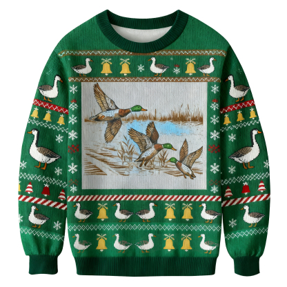 Baddiecat Flying Ducks Christmas Ugly Sweatshirt