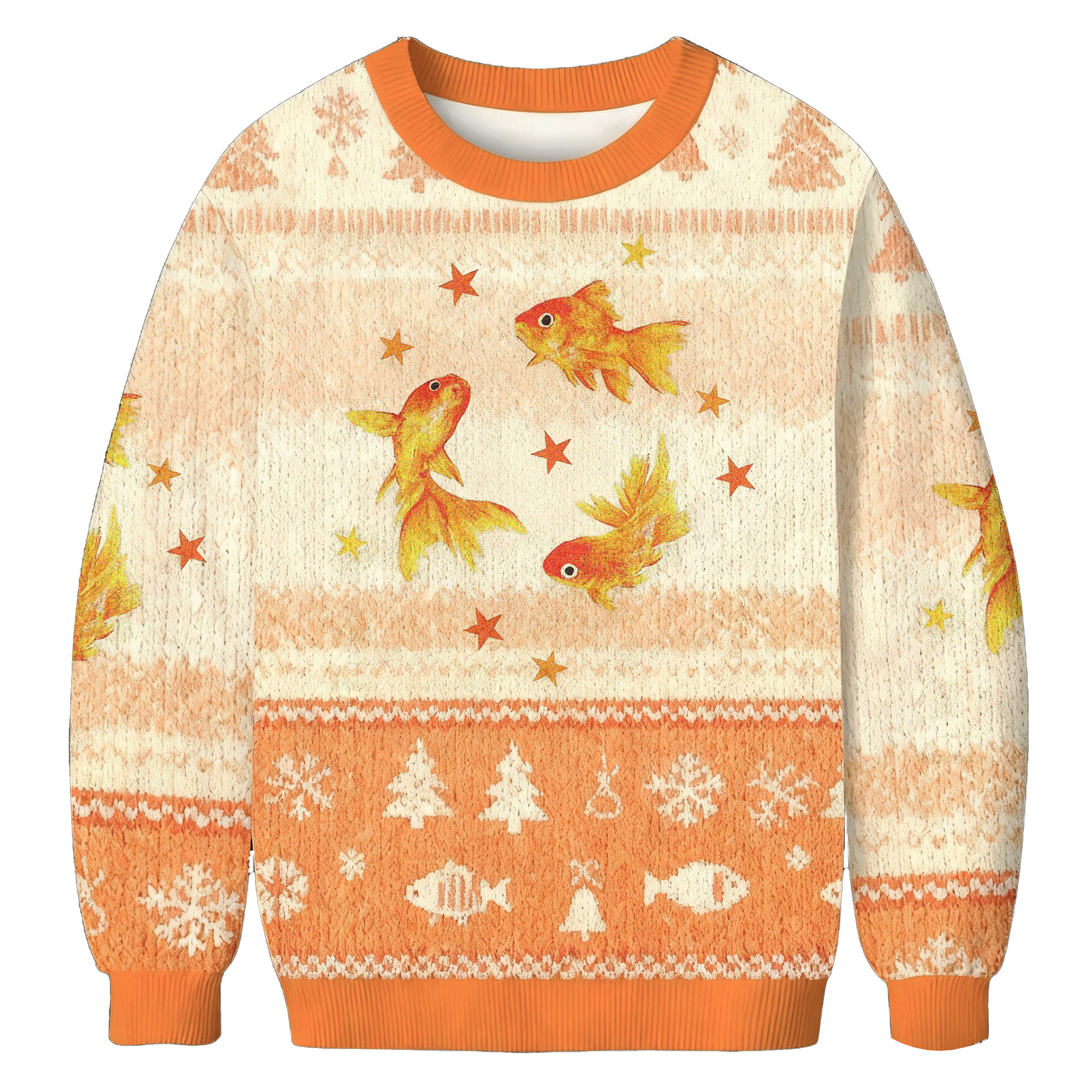 Baddiecat Golden Fish With Stars Christmas Ugly Sweatshirt