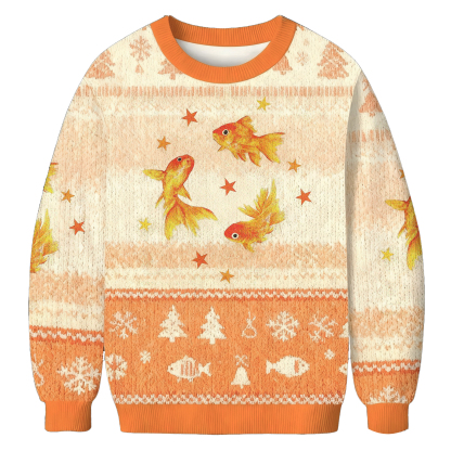 Baddiecat Golden Fish With Stars Christmas Ugly Sweatshirt