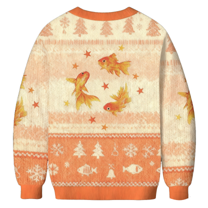 Baddiecat Golden Fish With Stars Christmas Ugly Sweatshirt