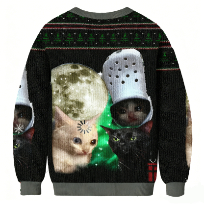 Baddiecat Cosmic Cats Moon & Shoe Christmas Ugly Sweatshirt