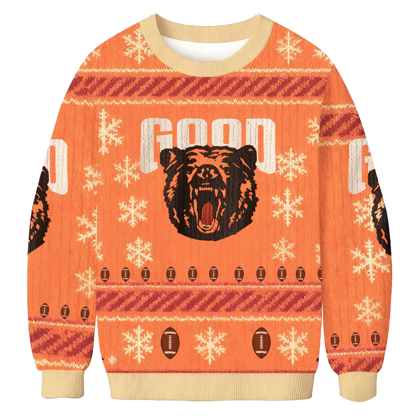 Baddiecat Bear And Football Holiday Christmas Ugly Sweatshirt