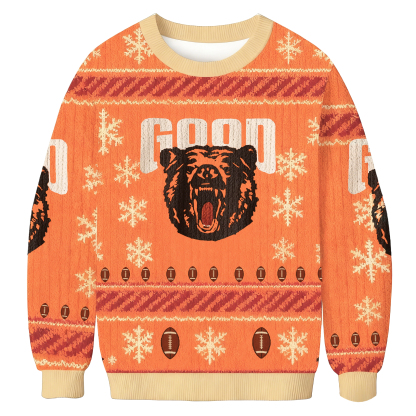 Baddiecat Bear And Football Holiday Christmas Ugly Sweatshirt