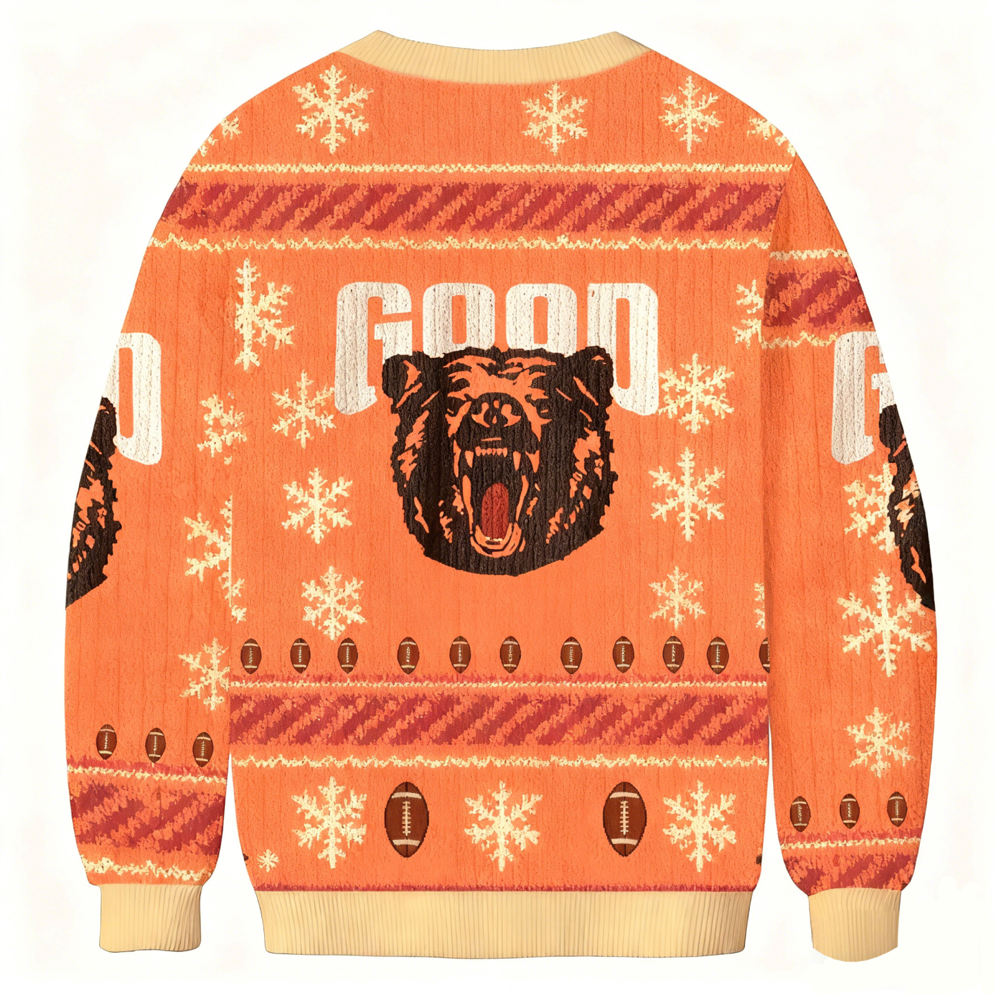 Baddiecat Bear And Football Holiday Christmas Ugly Sweatshirt