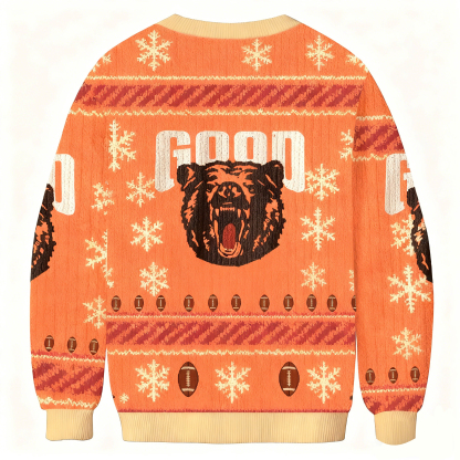 Baddiecat Bear And Football Holiday Christmas Ugly Sweatshirt