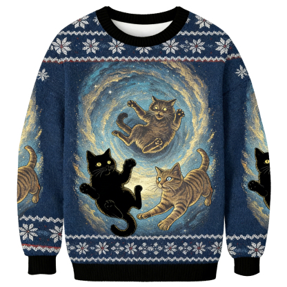 Baddiecat Cats In Starry Whirlpool Ugly Sweatshirt