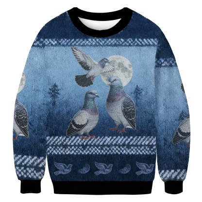 Baddiecat Pigeons Under The Full Moon Ugly Sweatshirt