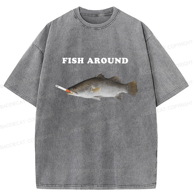 Baddiecat Fish Around Washed T-shirt