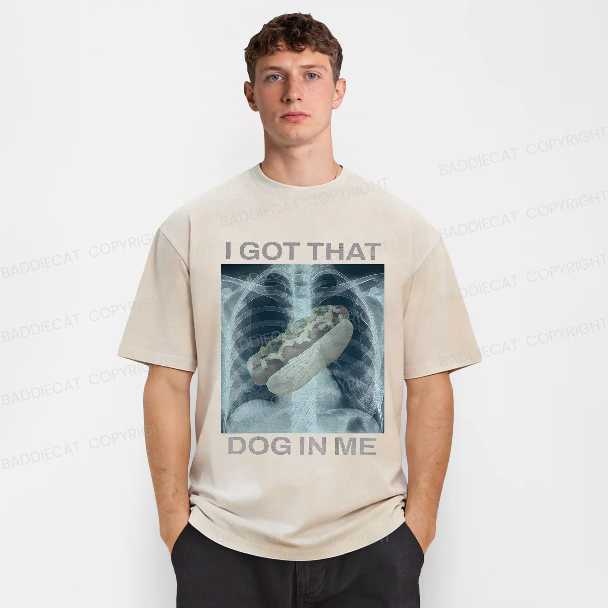 Baddiecat I Got That Hot Dog In Me Washed T-Shirt