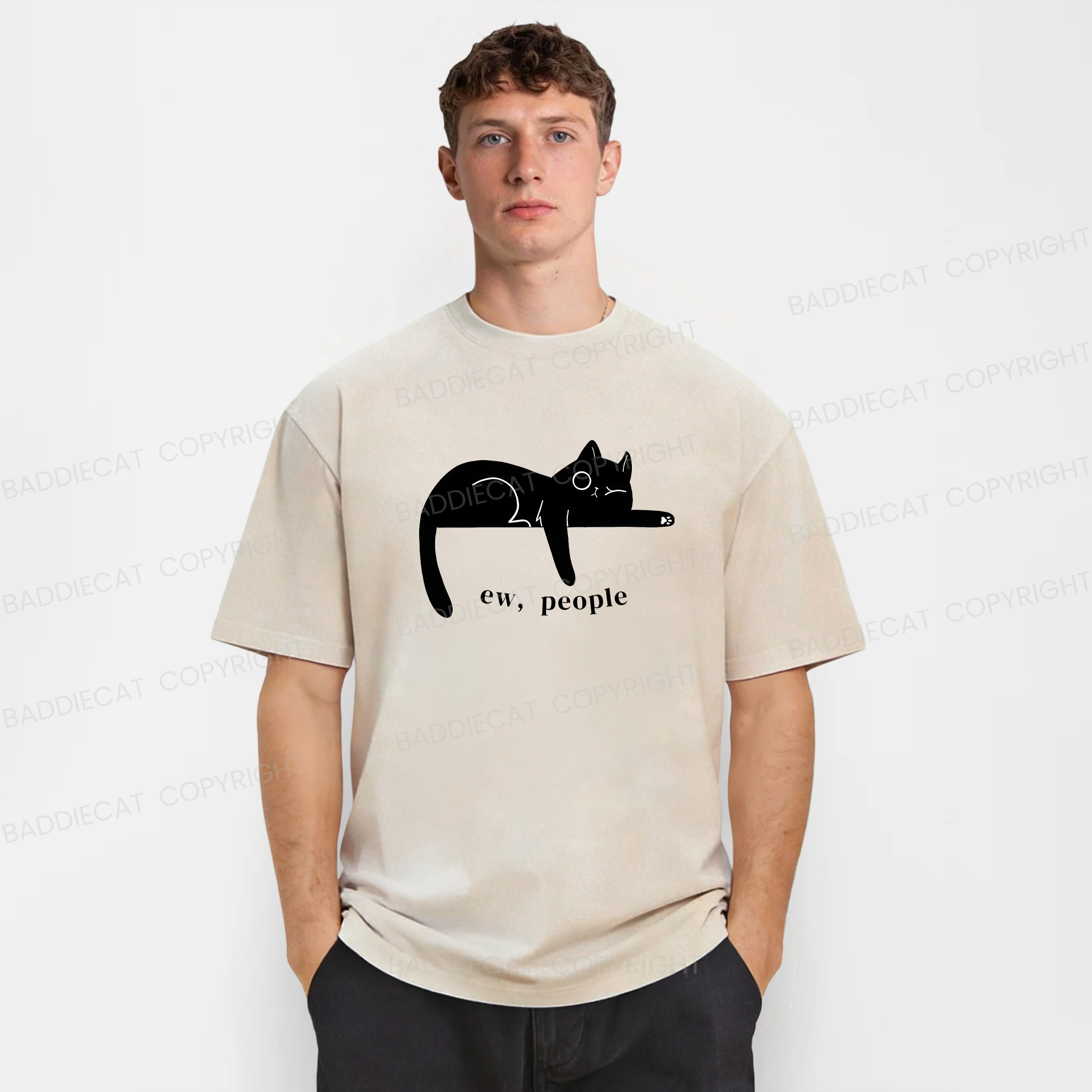 Baddiecat Ew People Cat Washed T-shirt