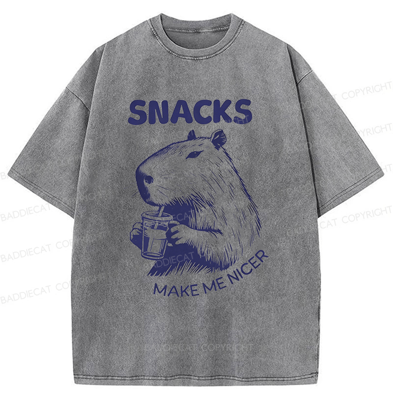 Baddiecat Capybara Eating Snacks Washed T-shirt