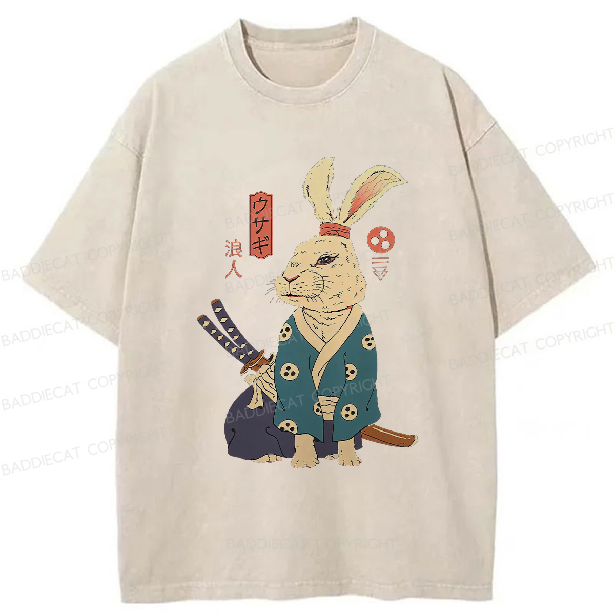 Baddiecat Ronin Rabbit Washed T-shirt