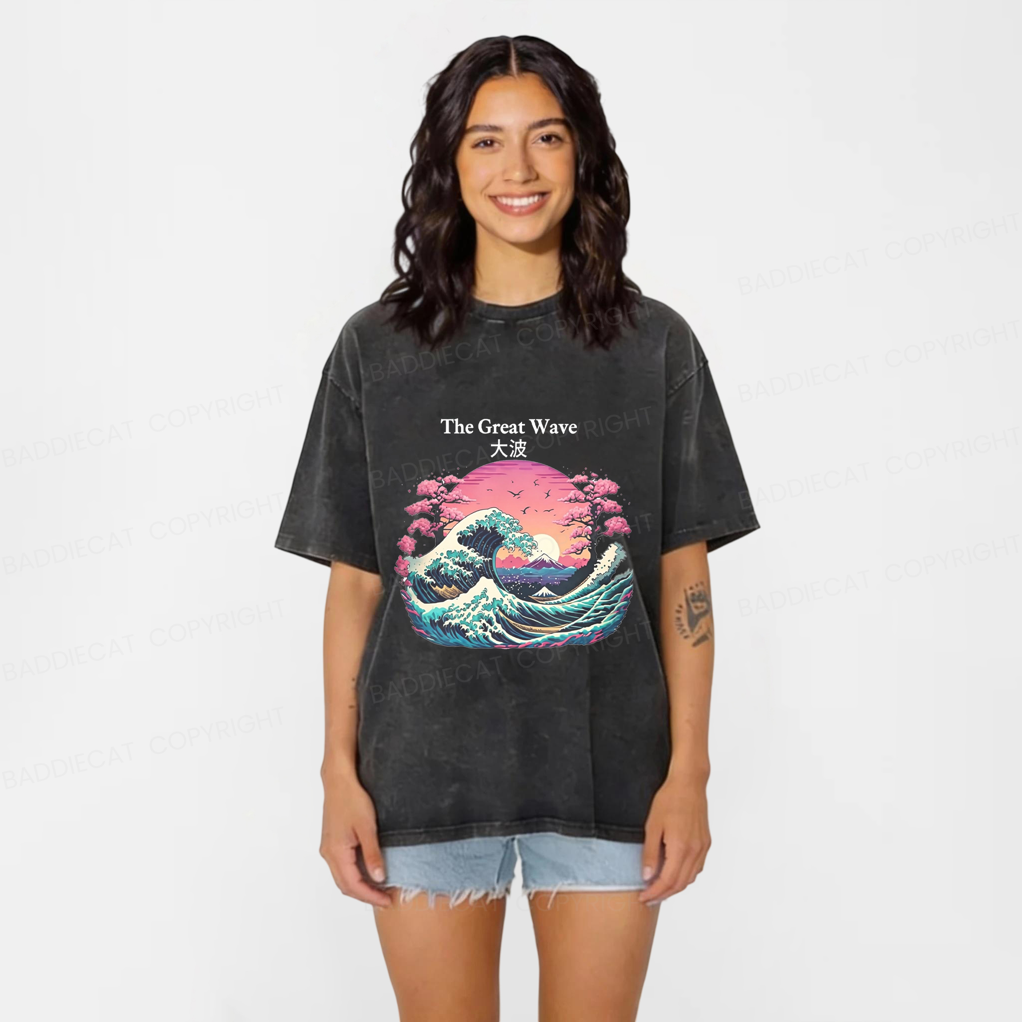 Baddiecat The Great Wave Washed T-shirt