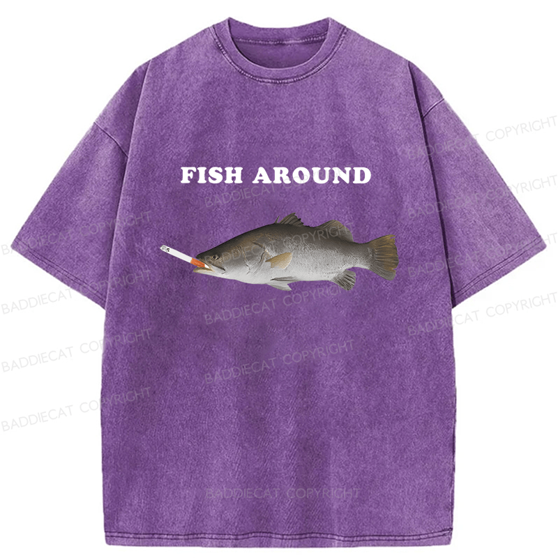 Baddiecat Fish Around Washed T-shirt