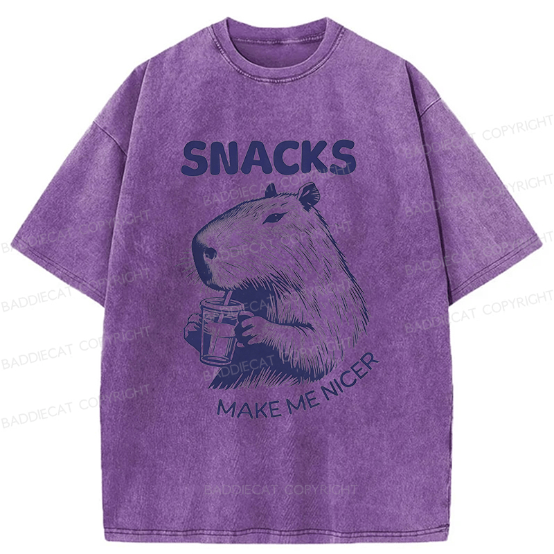 Baddiecat Capybara Eating Snacks Washed T-shirt