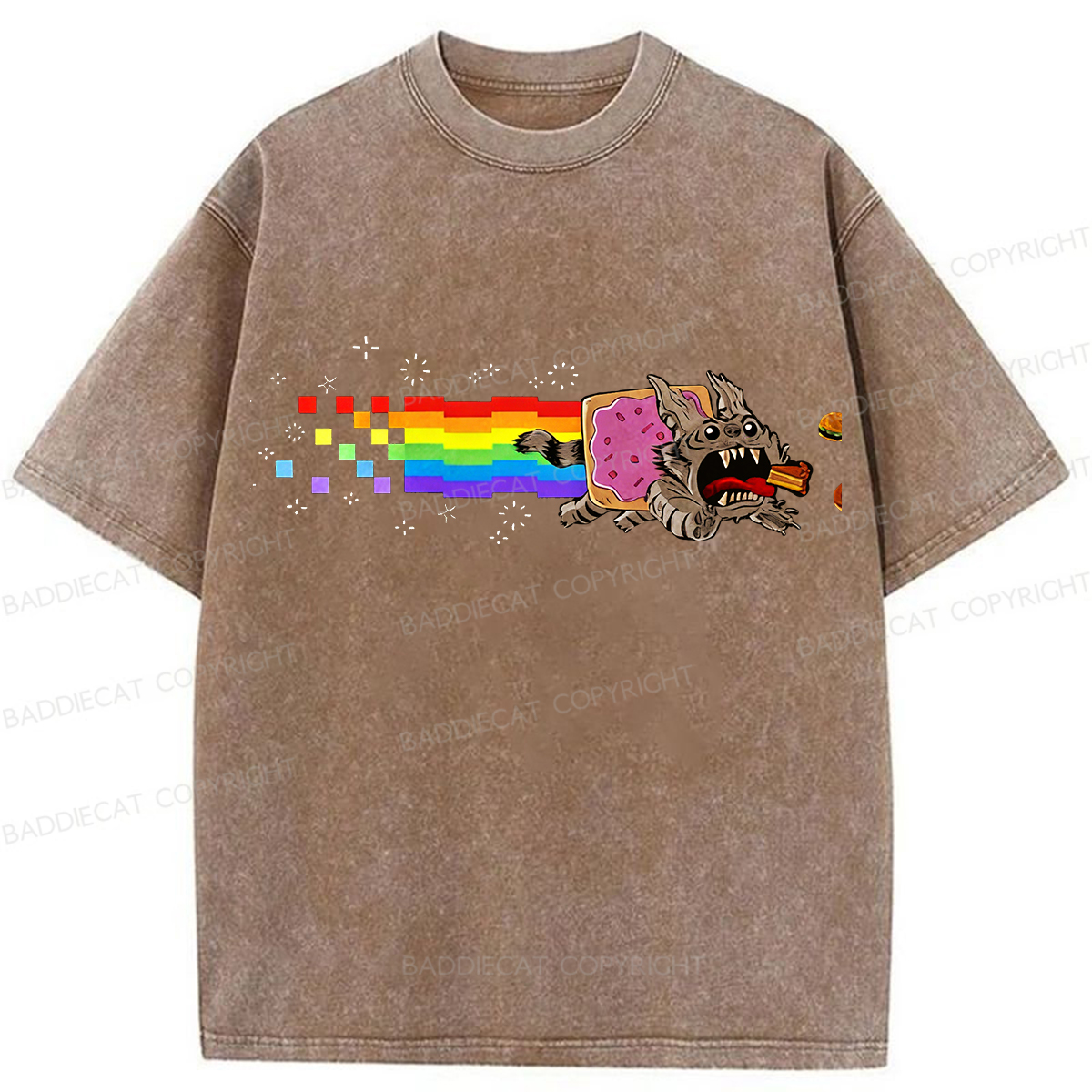 Baddiecat Nyan Cat Washed T-shirt