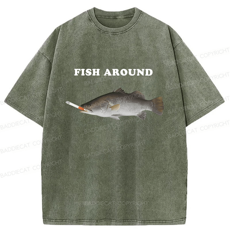 Baddiecat Fish Around Washed T-shirt