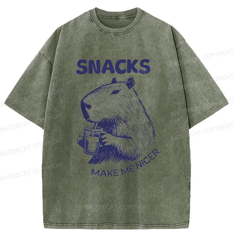 Baddiecat Capybara Eating Snacks Washed T-shirt