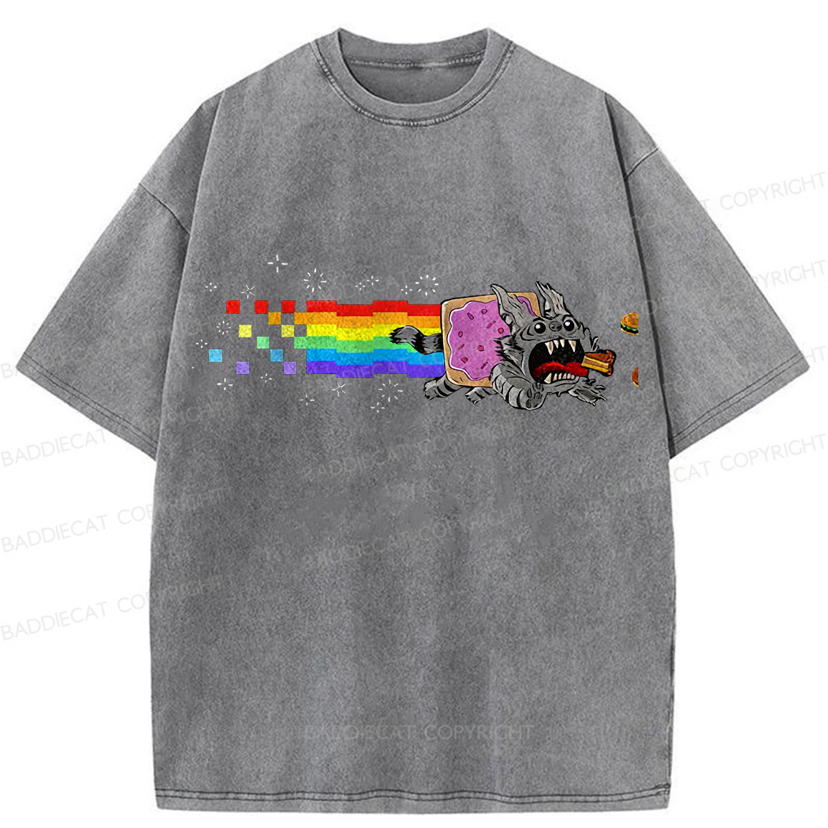 Baddiecat Nyan Cat Washed T-shirt
