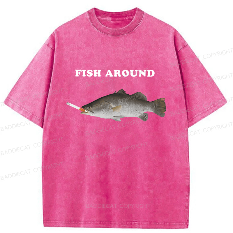 Baddiecat Fish Around Washed T-shirt