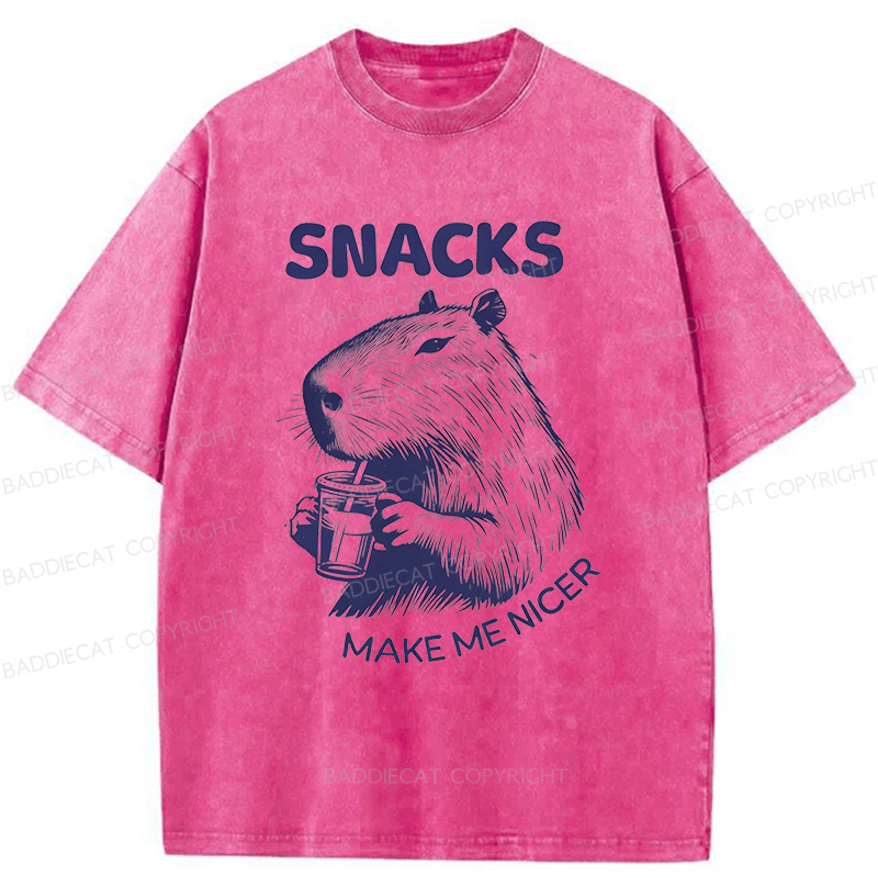 Baddiecat Capybara Eating Snacks Washed T-shirt