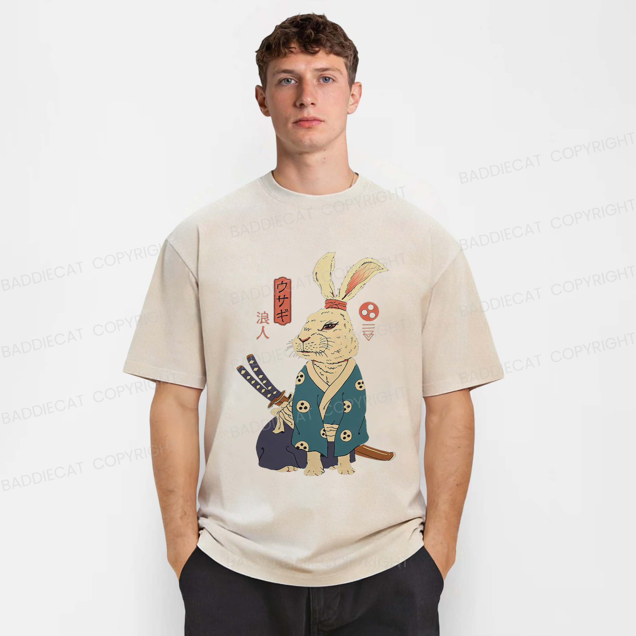 Baddiecat Ronin Rabbit Washed T-shirt