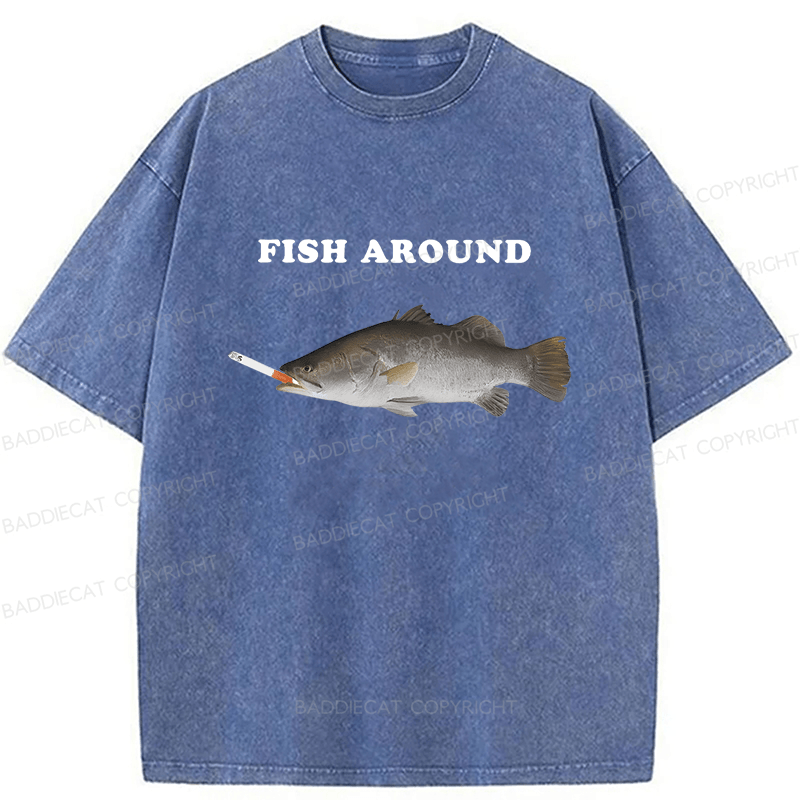 Baddiecat Fish Around Washed T-shirt