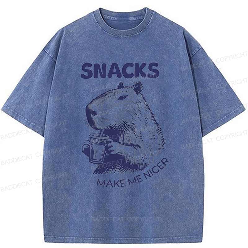 Baddiecat Capybara Eating Snacks Washed T-shirt
