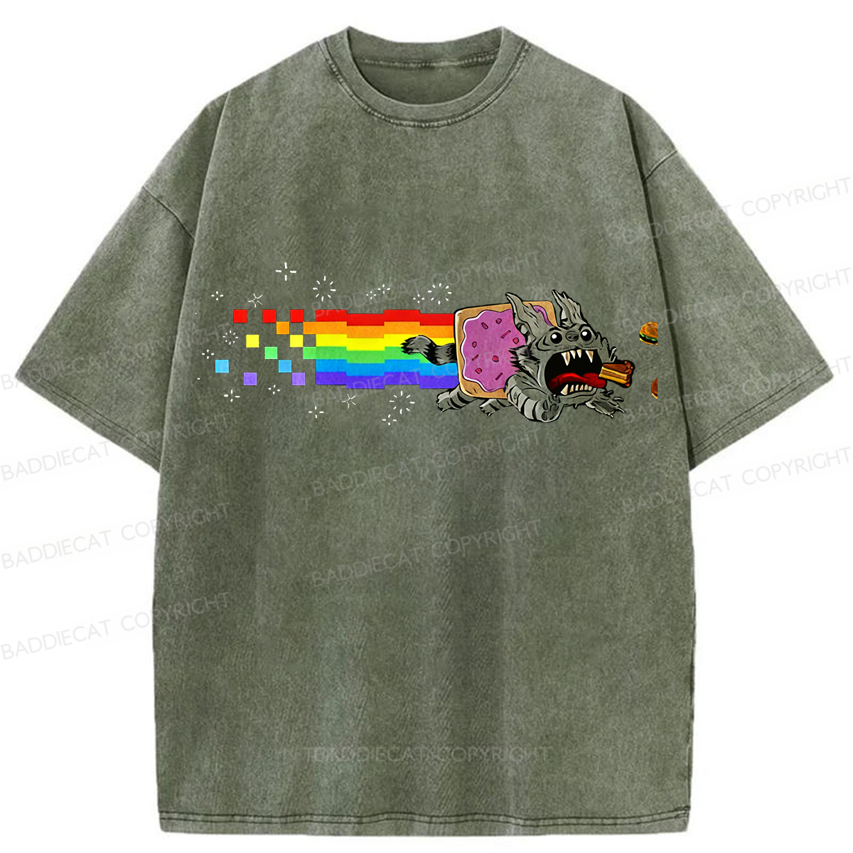 Baddiecat Nyan Cat Washed T-shirt