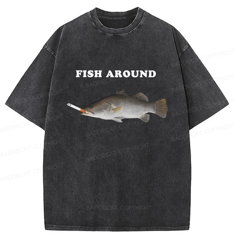 Baddiecat Fish Around Washed T-shirt